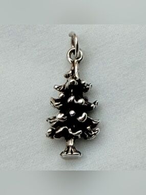 Sterling Silver Pine Redwood Christmas Tree Charm Bracelet Tiny Pendant Arborist